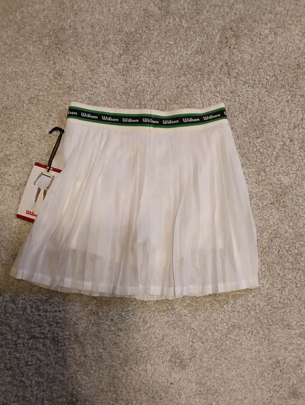 Wilson White Pleated Skater Skirt with Green Branded Waistband